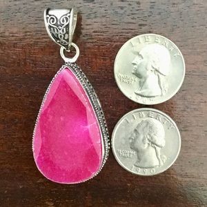 Large Ruby Gemstone Teardrop Pendant Necklace
